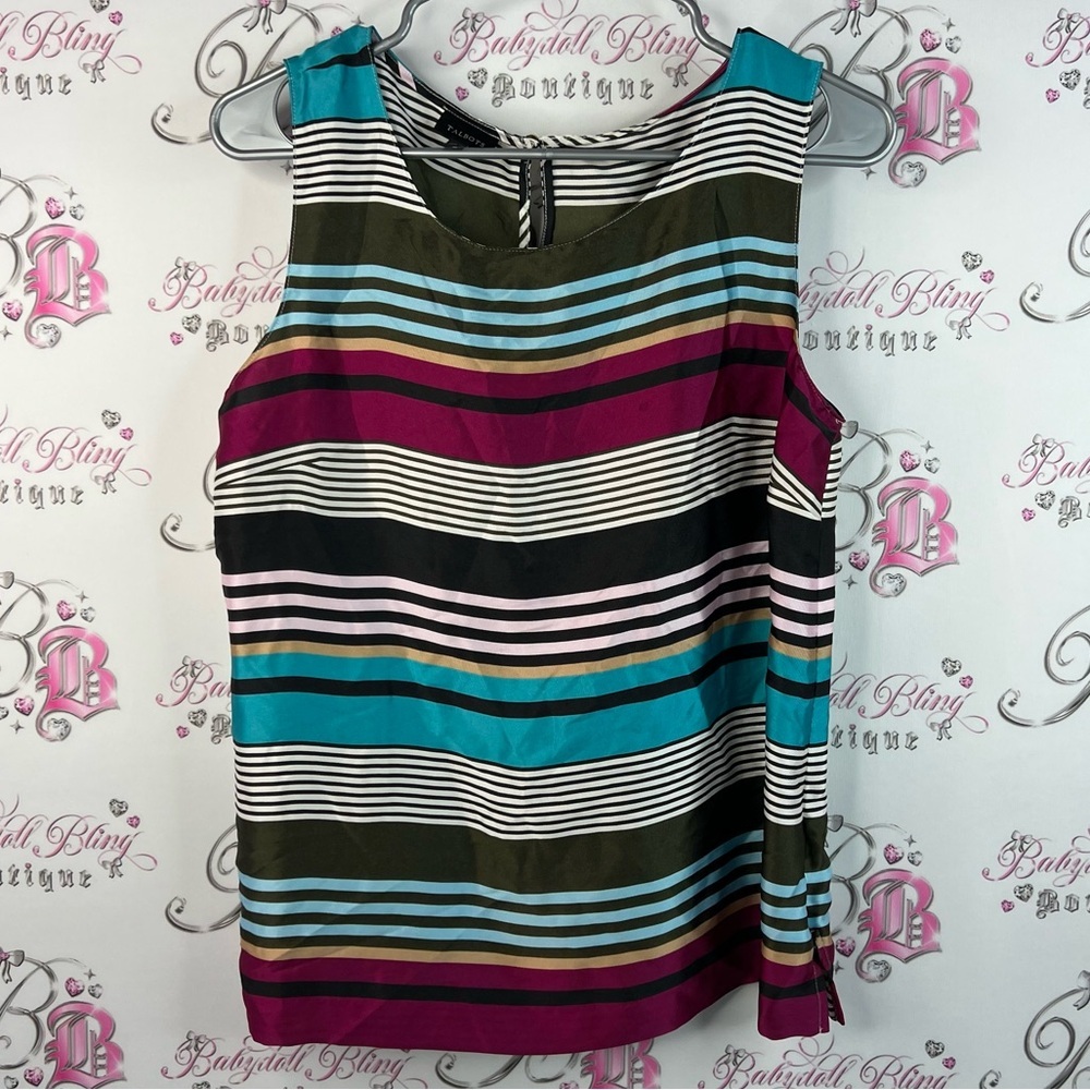 Talbots tank top stripes button keyhole Colorful Striped Tank Top shiny